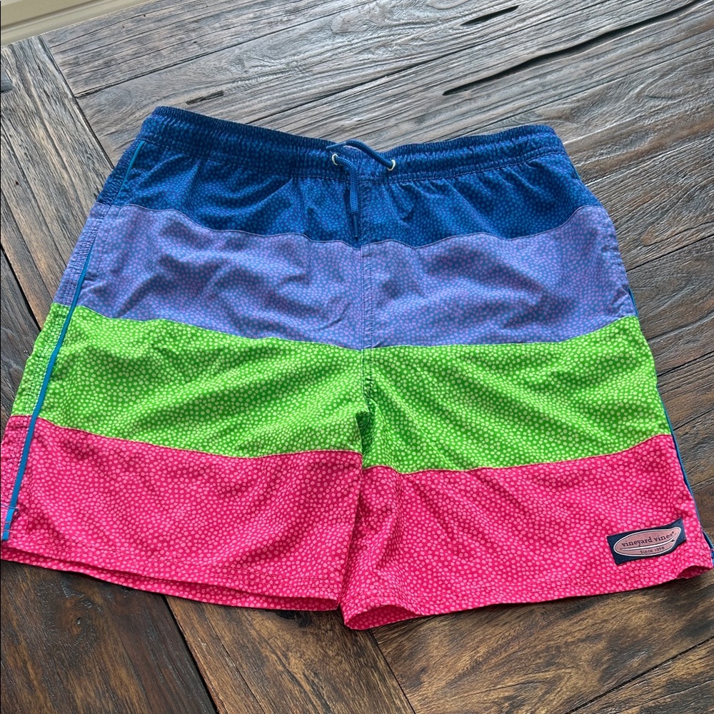 Vineyard Vines Hot Pink Polka Dot Swim Trunks with Lime & Navy Accents